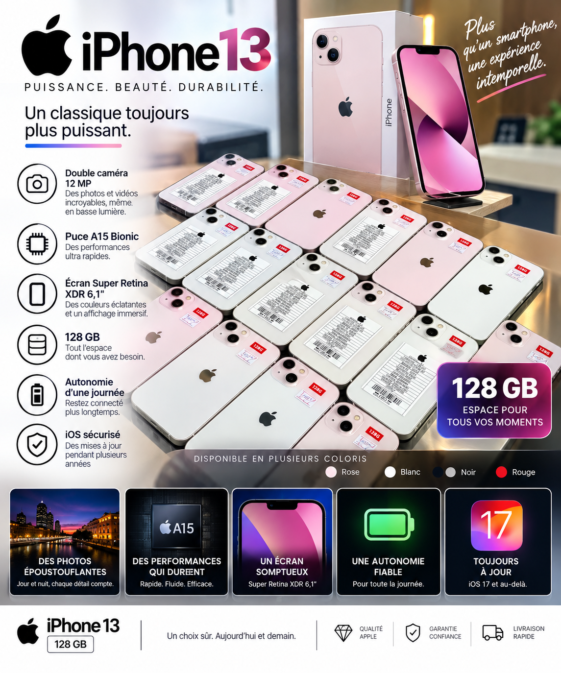 iPhone 13 128 Go, puissance, élégance et performance au quotidien