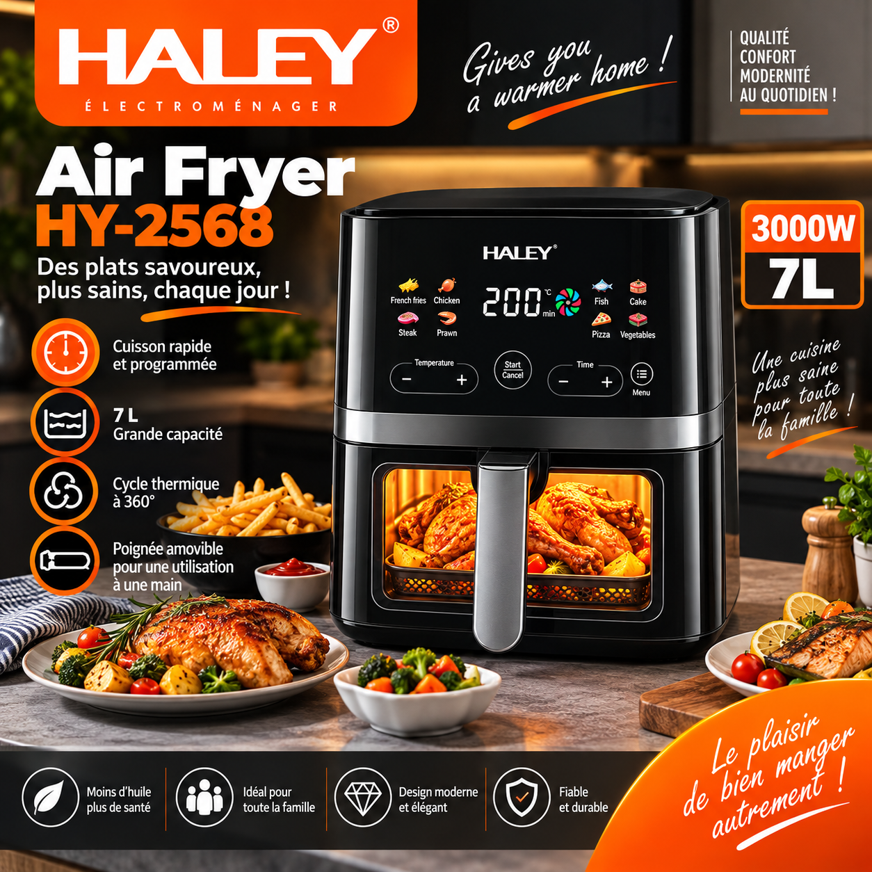 Haley HY-2568, la friteuse à air puissante pour une cuisine plus saine et savoureuse !