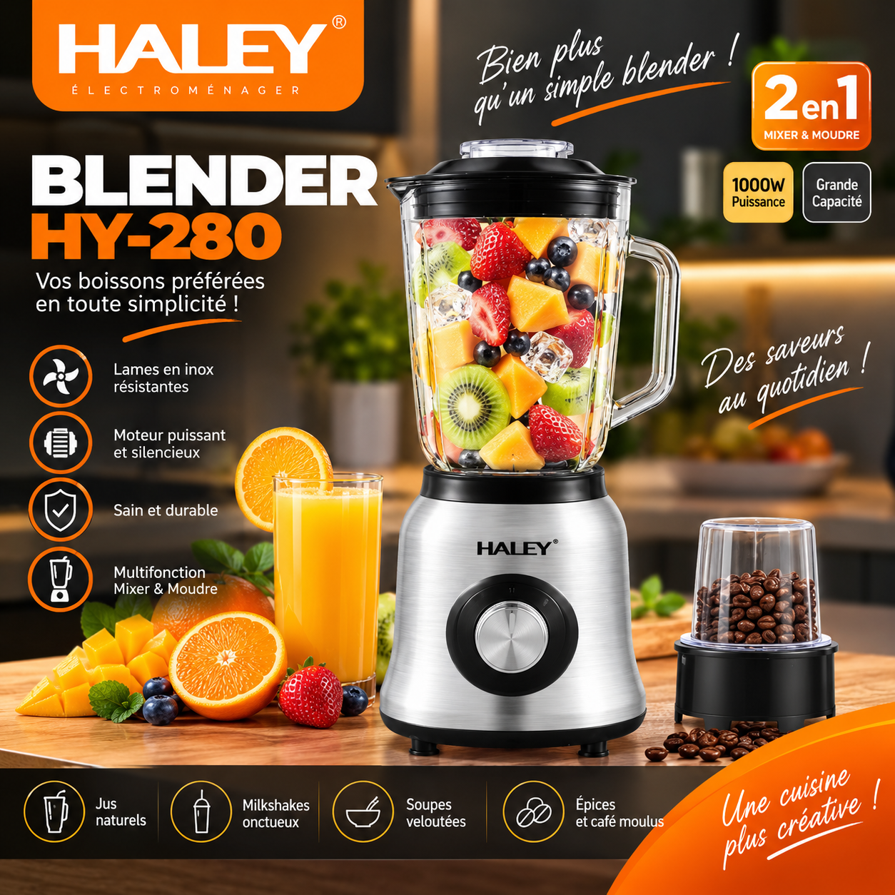 Haley HY-280, le blender 2-en-1 pour des préparations savoureuses au quotidien !