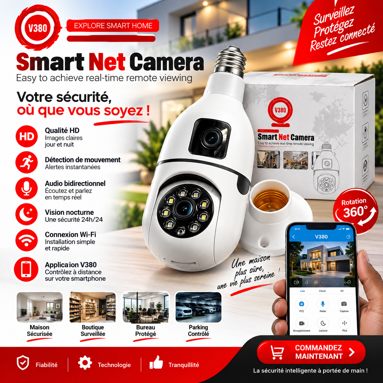 Caméra intelligente V380 : votre sécurité, où que vous soyez !