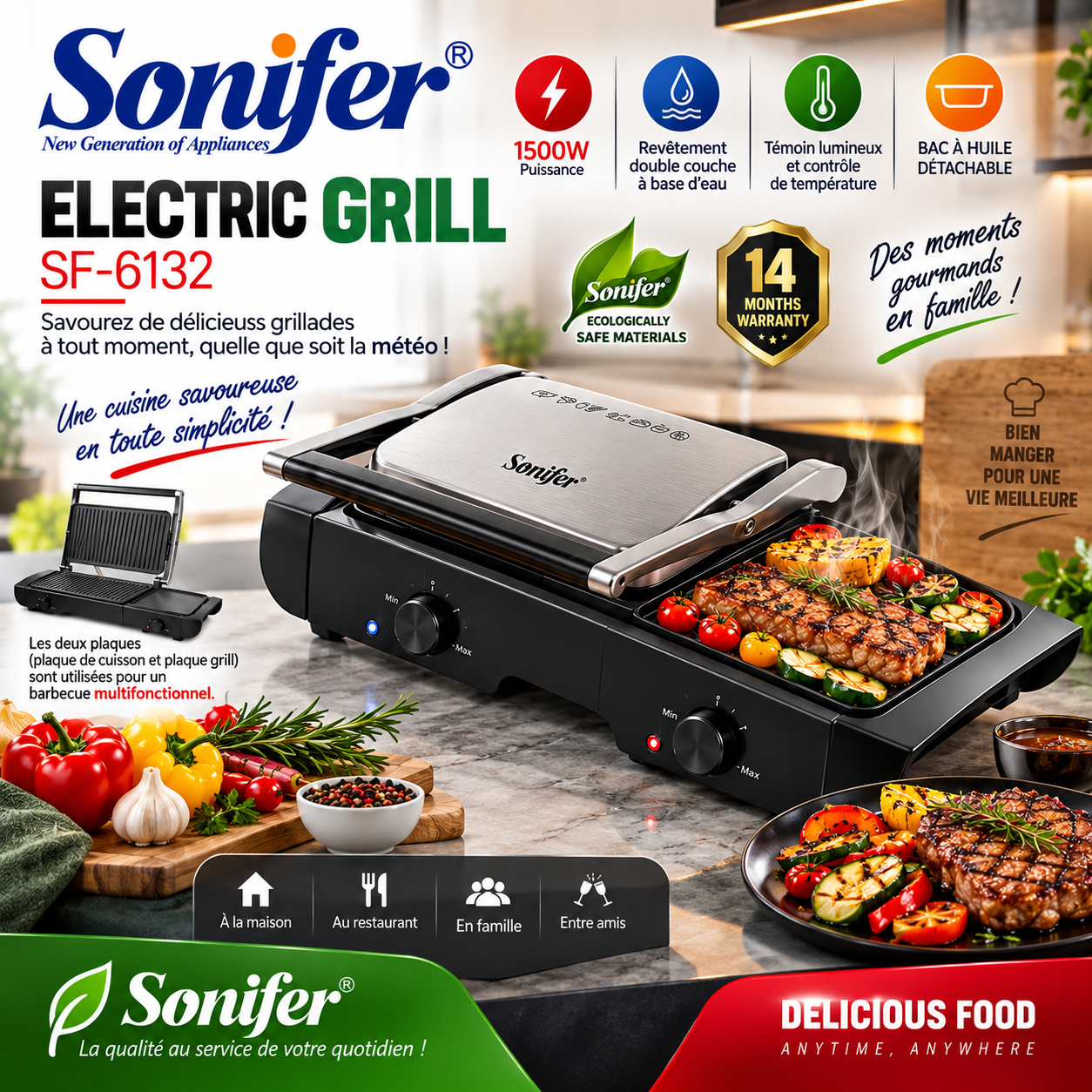 Sonifer SF-6132 : le grill électrique pour des grillades savoureuses à tout moment !