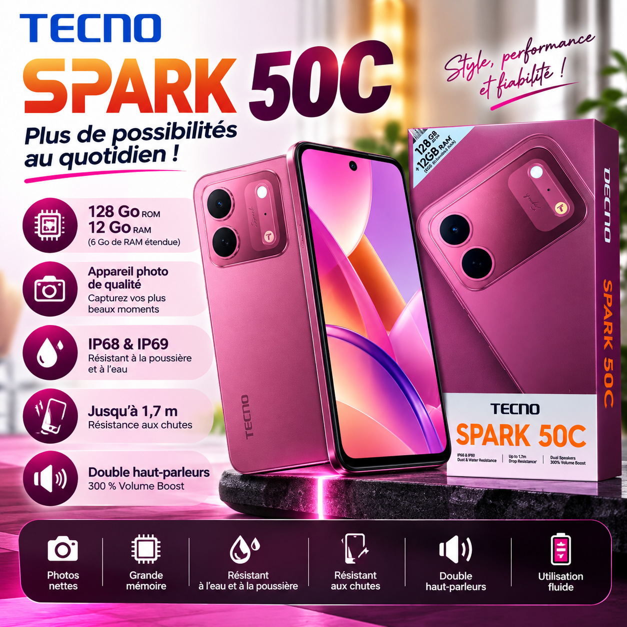 TECNO Spark 50C, le style et la performance au quotidien